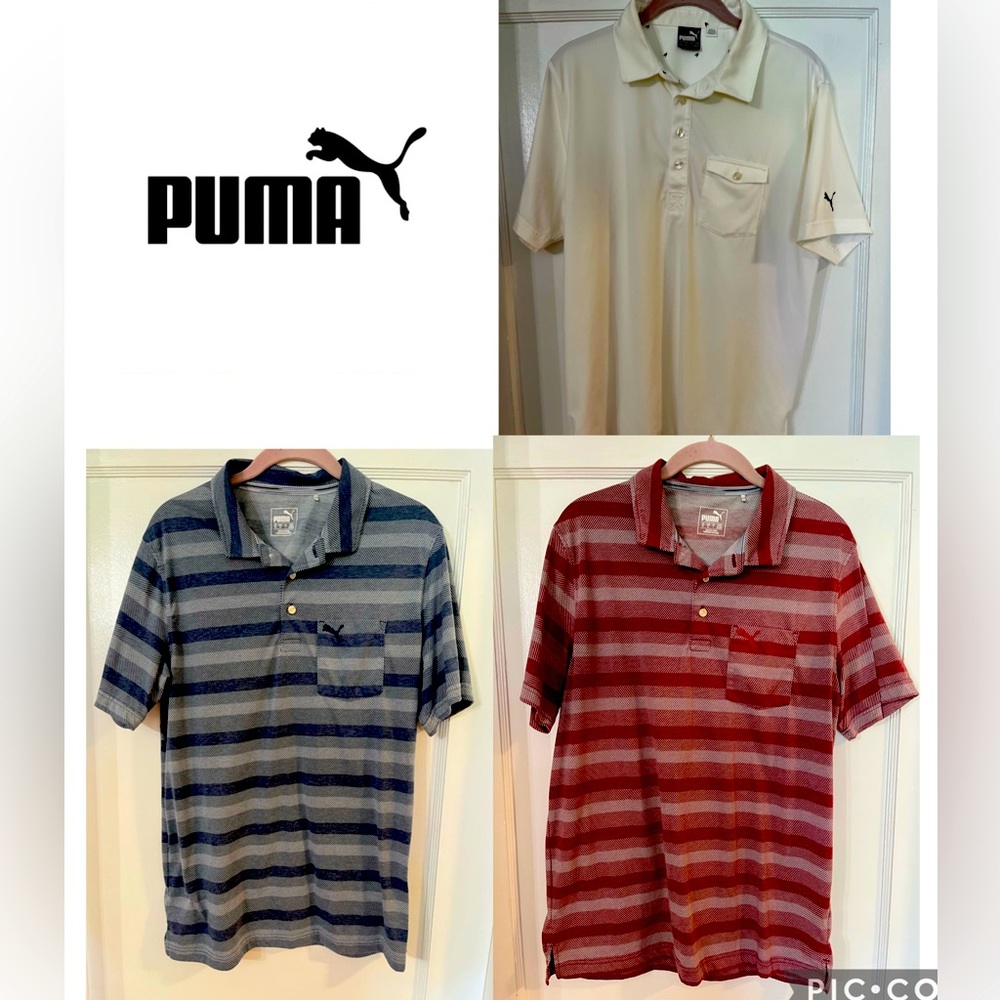 PUMA Striped Pocket Golf Polo Shirt Dry Cell Lot of 3 Medium